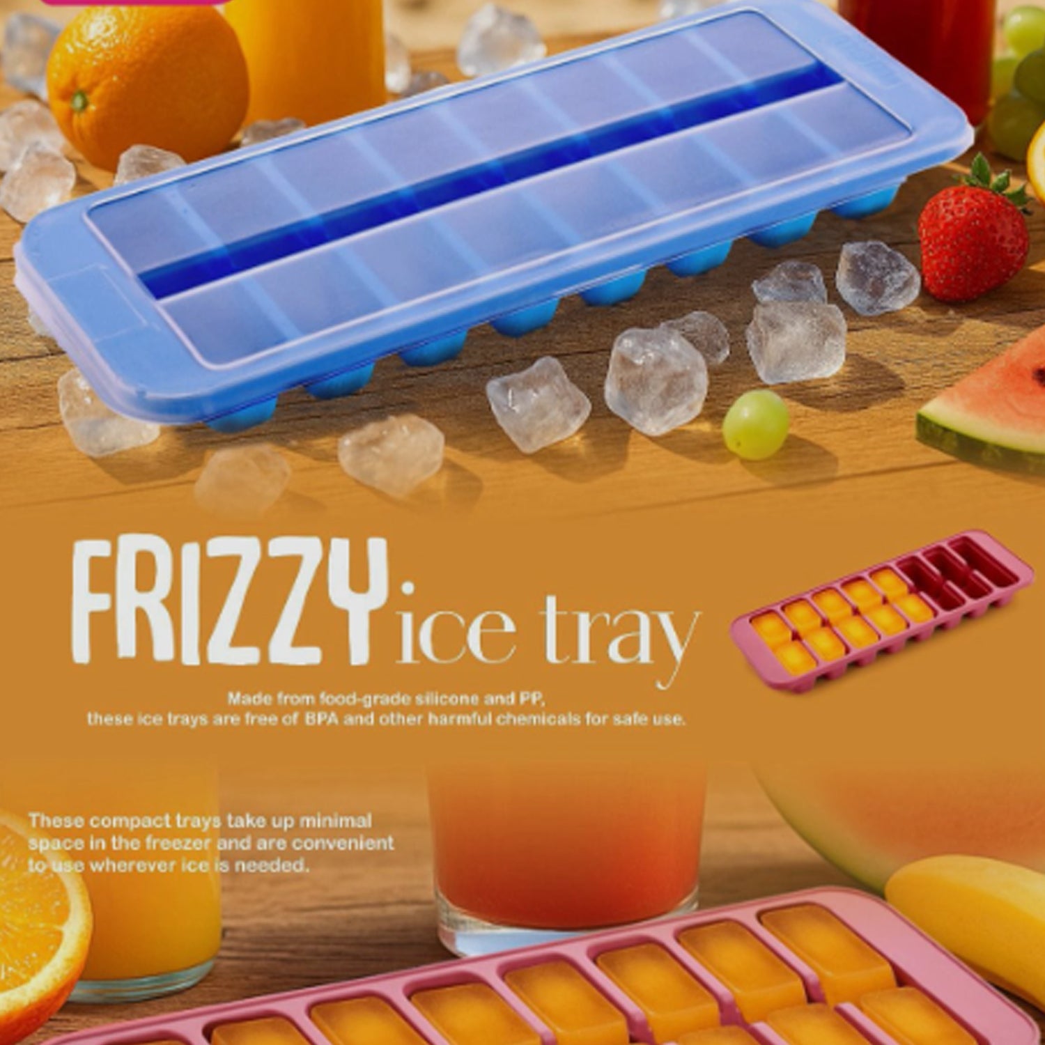 Supermom Frizzy Ice Tray With 2-in-1 Compartment For Ice Cubes And Storage Box (1 Pc) Wukusy