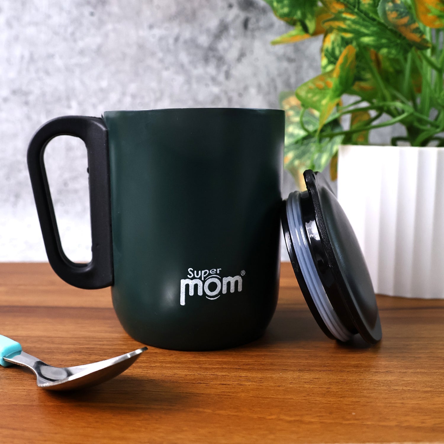 Supermom Metallic Stainless Steel Insulated Mug With Lid Approx 300ml (1 Pc) Wukusy