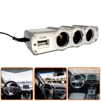 Triple 3 Way Car 12v Lighter Socket Splitter Usb Charger Power Adapter Wukusy