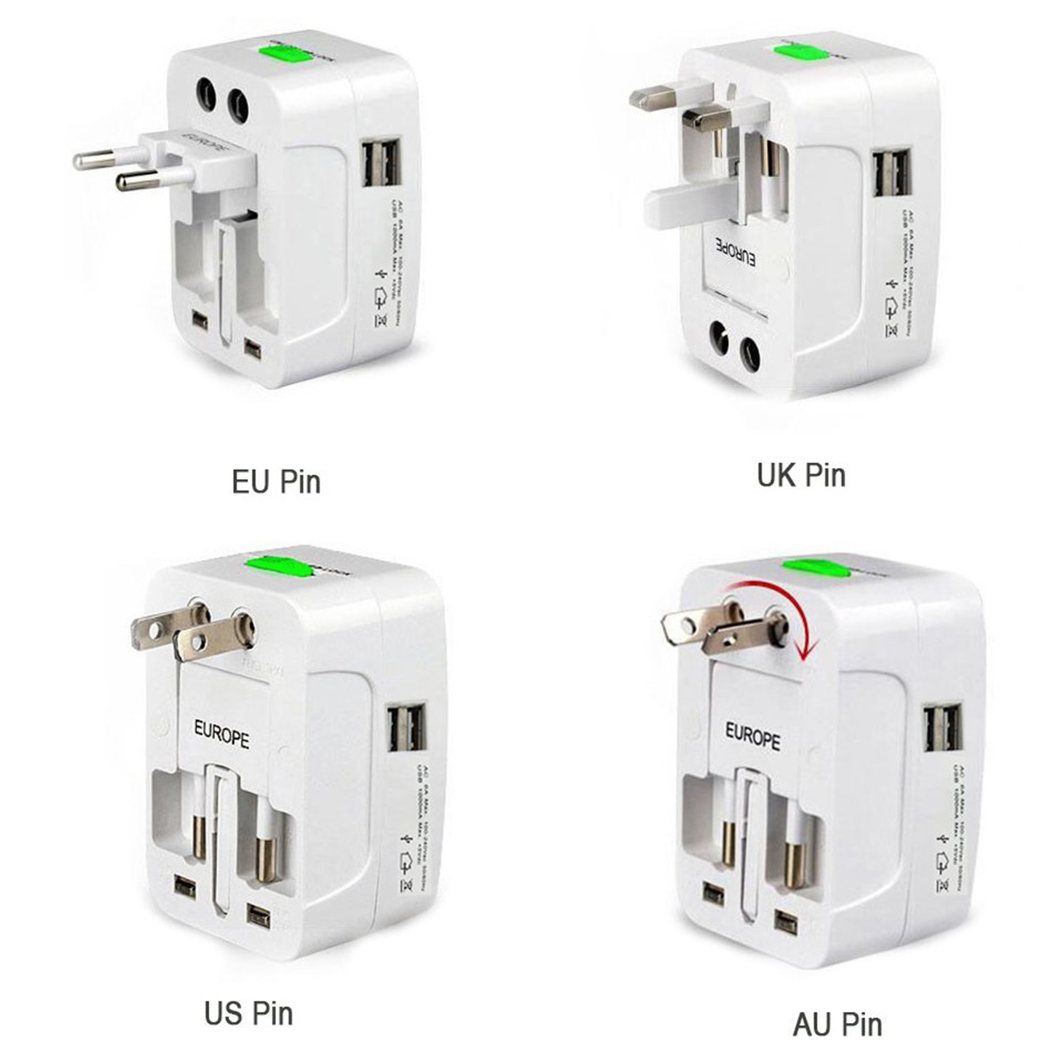 12671 All-in-one Universal Worldwide Travelling Ac Adaptor Plug (Au  Uk  Us  Eu) International Power Charger Electric Usb Power Plug Socket Adapter Converter (1 Pc) Wukusy