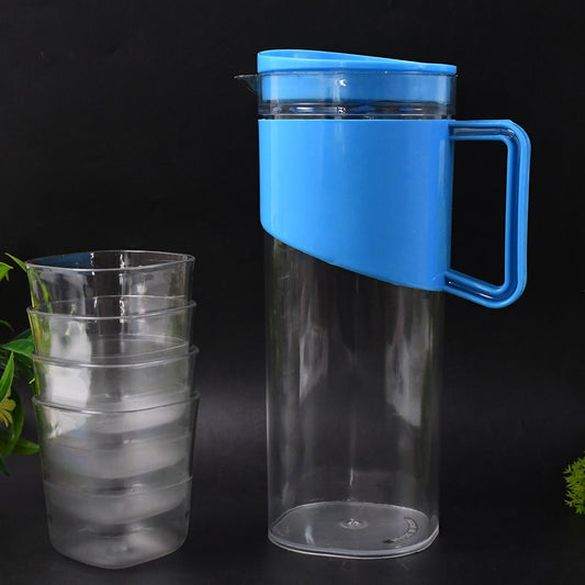 Transparent Stylish Premium Jug With Elegant Handle (2000 Ml Jug Approx  4 Pcs Plastic Glass) Wukusy