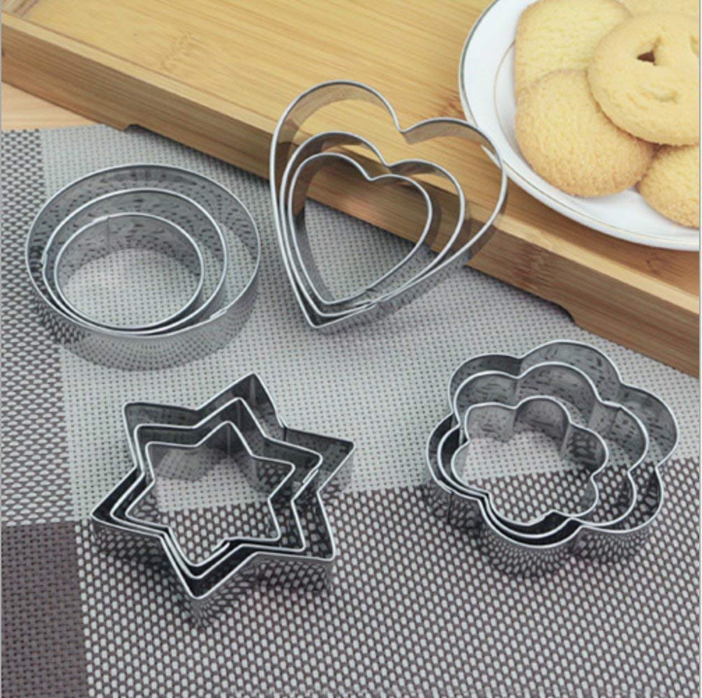 0813 Cookie Cutter Stainless Steel Cookie Cutter With Shape Heart Round Star And Flower (12 Pieces) Wukusy