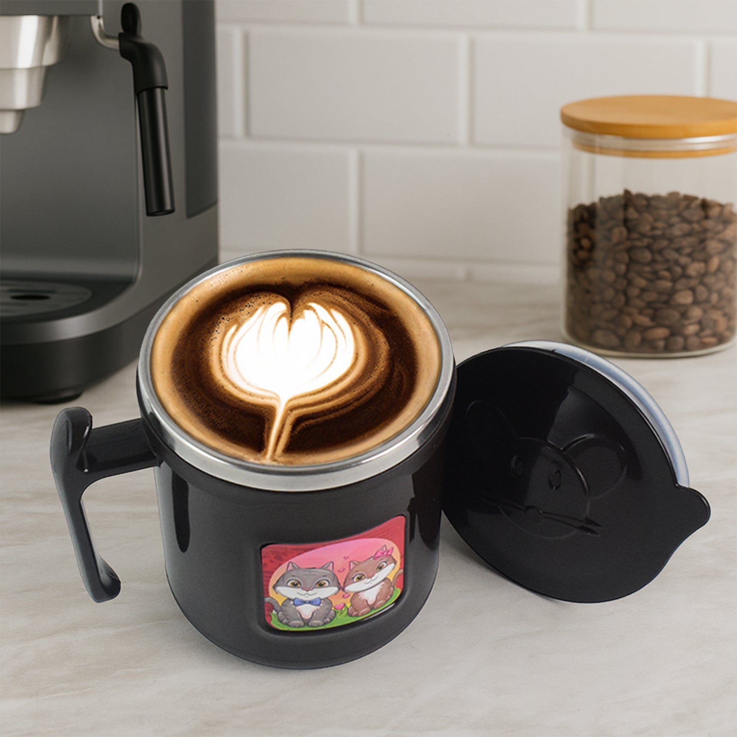 1 Pc Apex Cat Mug  250 Ml Stainless Steel Insulated Inner With Cute Cat Print Wukusy