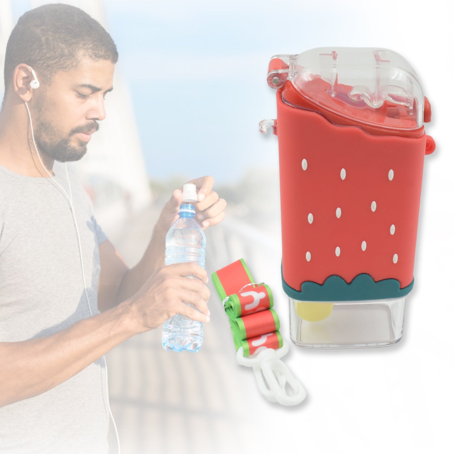 12555 Portable Cute Water Bottle For Kids Unique Ice Cream Shape Water Cup Popsicle Shaped Plastic Kettle With Straw Adjustable Shoulder Strap Bpa Free Leakproof (300 Ml) Wukusy