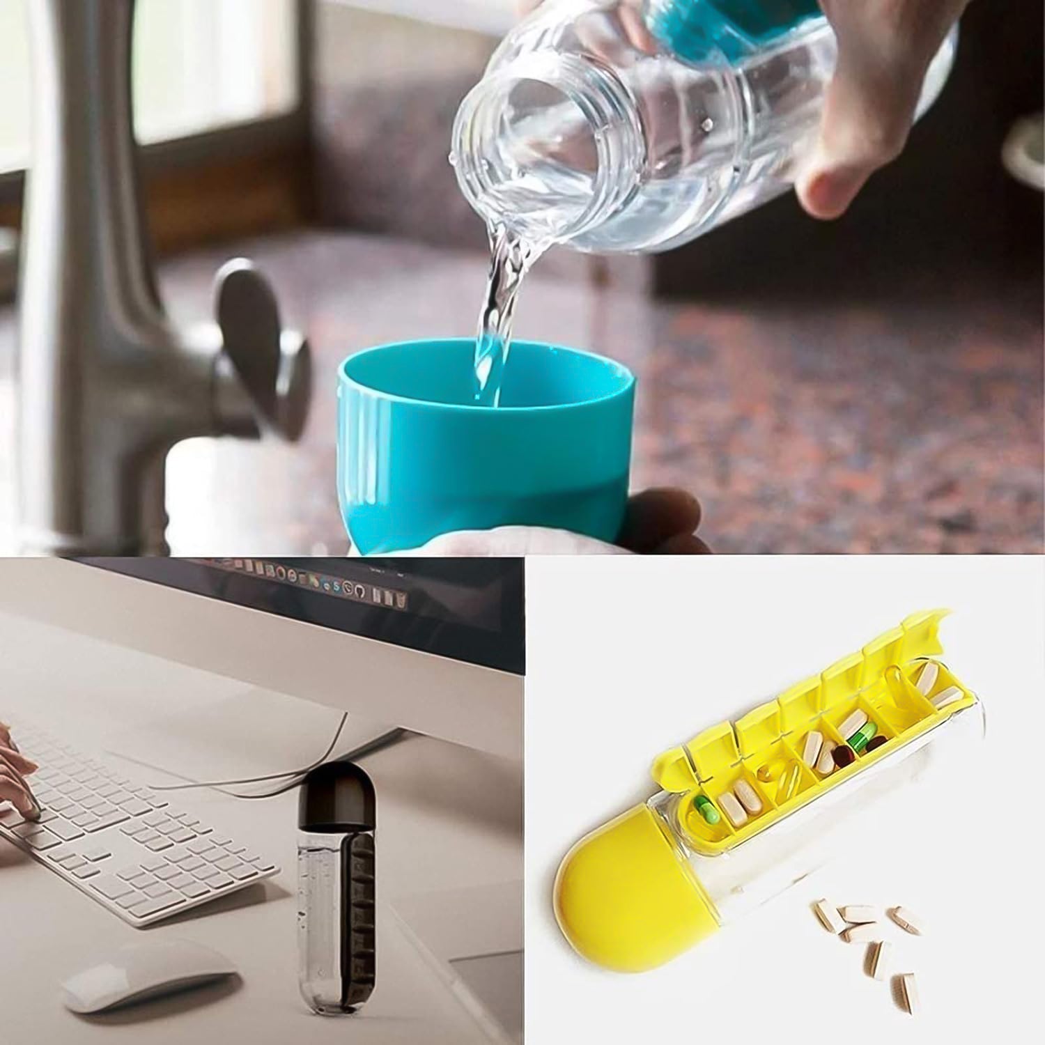 12911 Pill  Vitamin Bottle Water Bottle Multi Functional Use For Traveling  Outdoor Use Water Bottle Travelling Kit Summer Special Bottle (600 Ml   Mix Color ) Wukusy