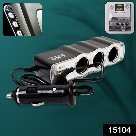 Triple 3 Way Car 12v Lighter Socket Splitter Usb Charger Power Adapter Wukusy