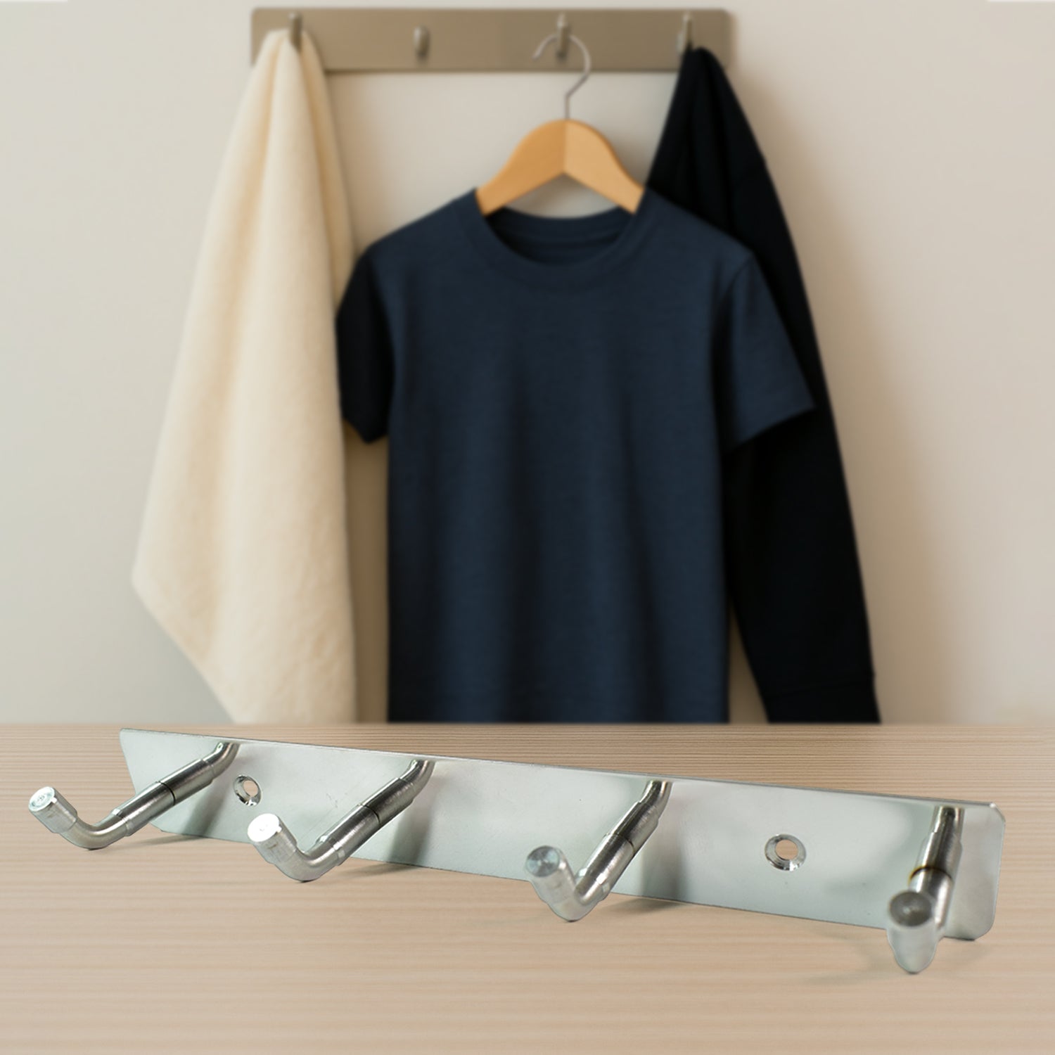 Stainless Steel Wall Mounted Coat 4 Hook Rack (20x3  1 Pc) Wukusy