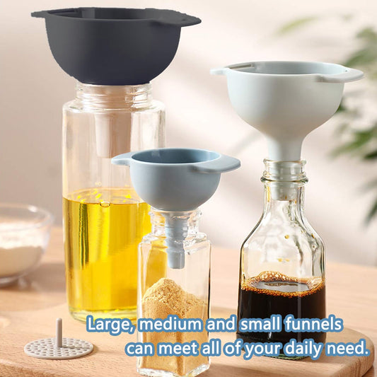 12007 3 In 1 Kitchen Funnel Set Of 3 Funnel For Filling Bottle Small Canning Funnel With Handle Food Grade Plastic Funnel With Detachable Strainer Filter For Liquid Dry Ingredients And Powder Wukusy