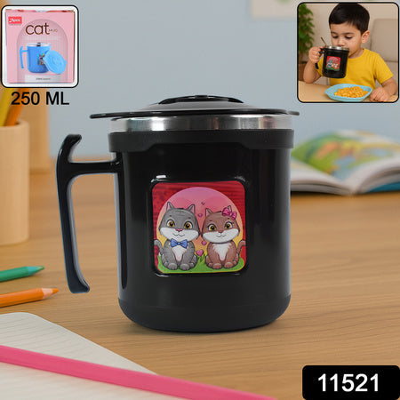 1 Pc Apex Cat Mug  250 Ml Stainless Steel Insulated Inner With Cute Cat Print Wukusy