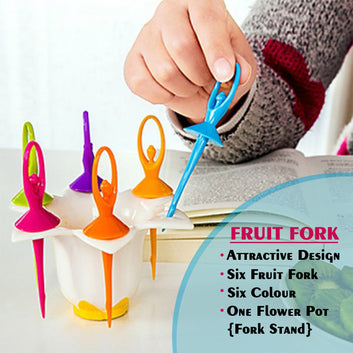 2046 Dancing Doll Fruit Fork Cutlery Set With Stand Set Of 6. Wukusy