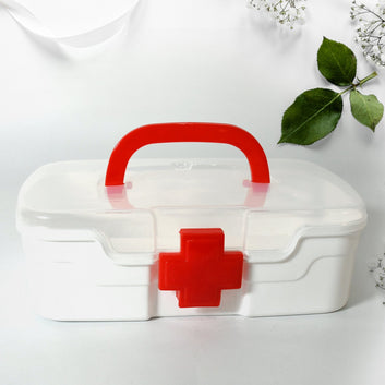 12734 Medical Box 1 Piece Indoor Outdoor Medical Utility Medicine Storage Box Detachable Tray Medical Box Multi Purpose Regular Medicine First Aid Box With Handle  Transparent Lid Wukusy