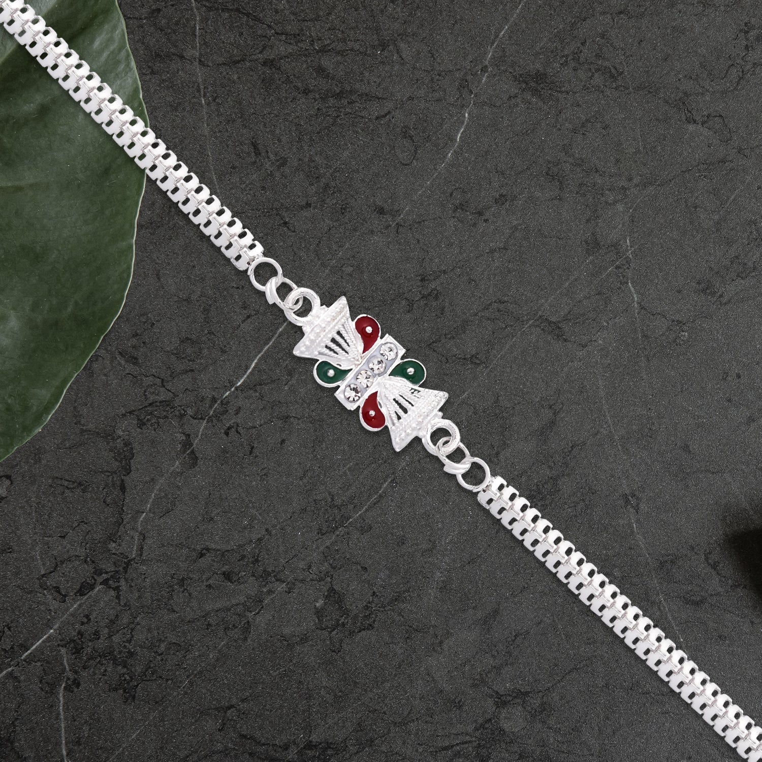 Twin Kalash Design Silver-toned Rakhi Wukusy