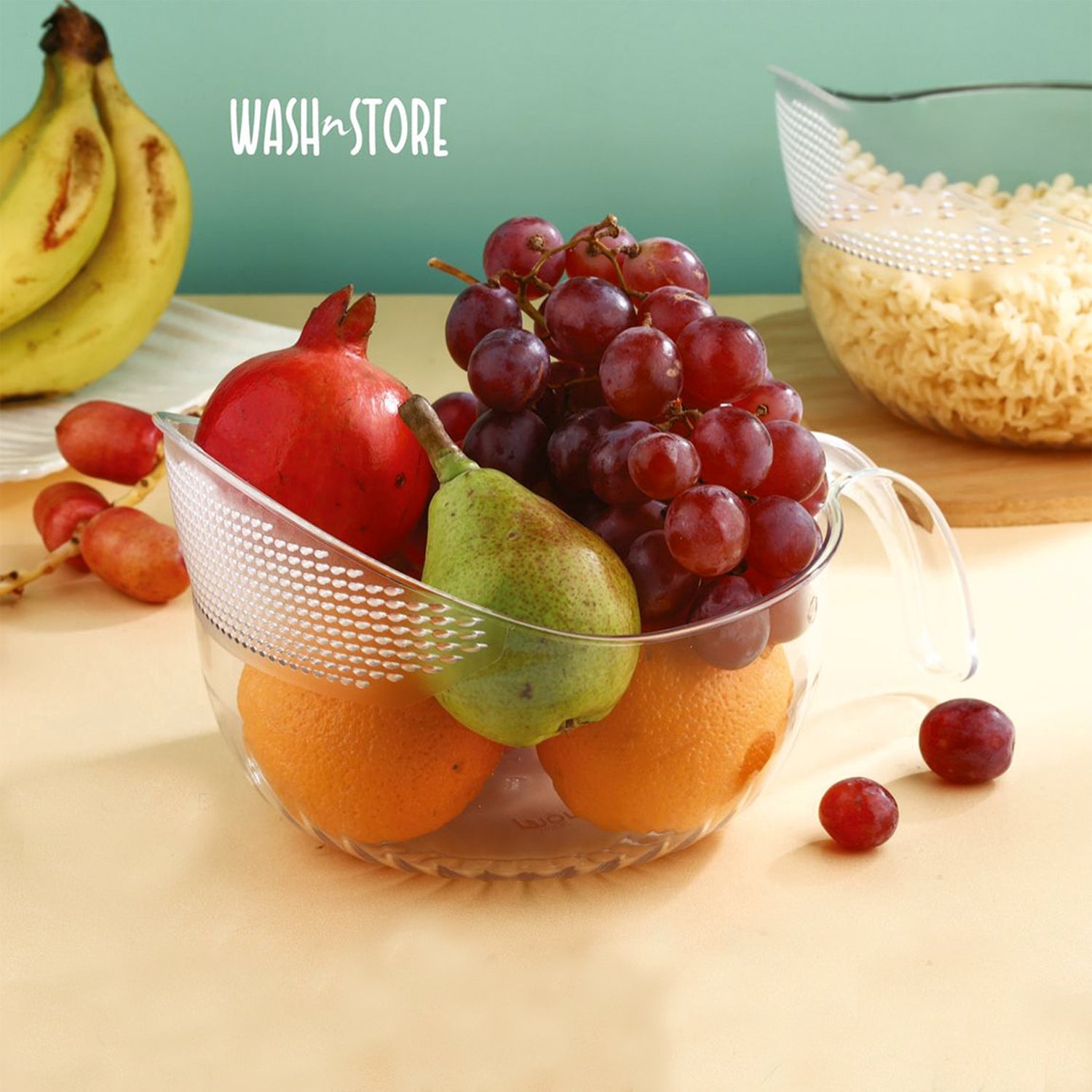 Supermom Multipurpose Transparent Plastic Bowl  Basket With Handle (1 Pc) Wukusy