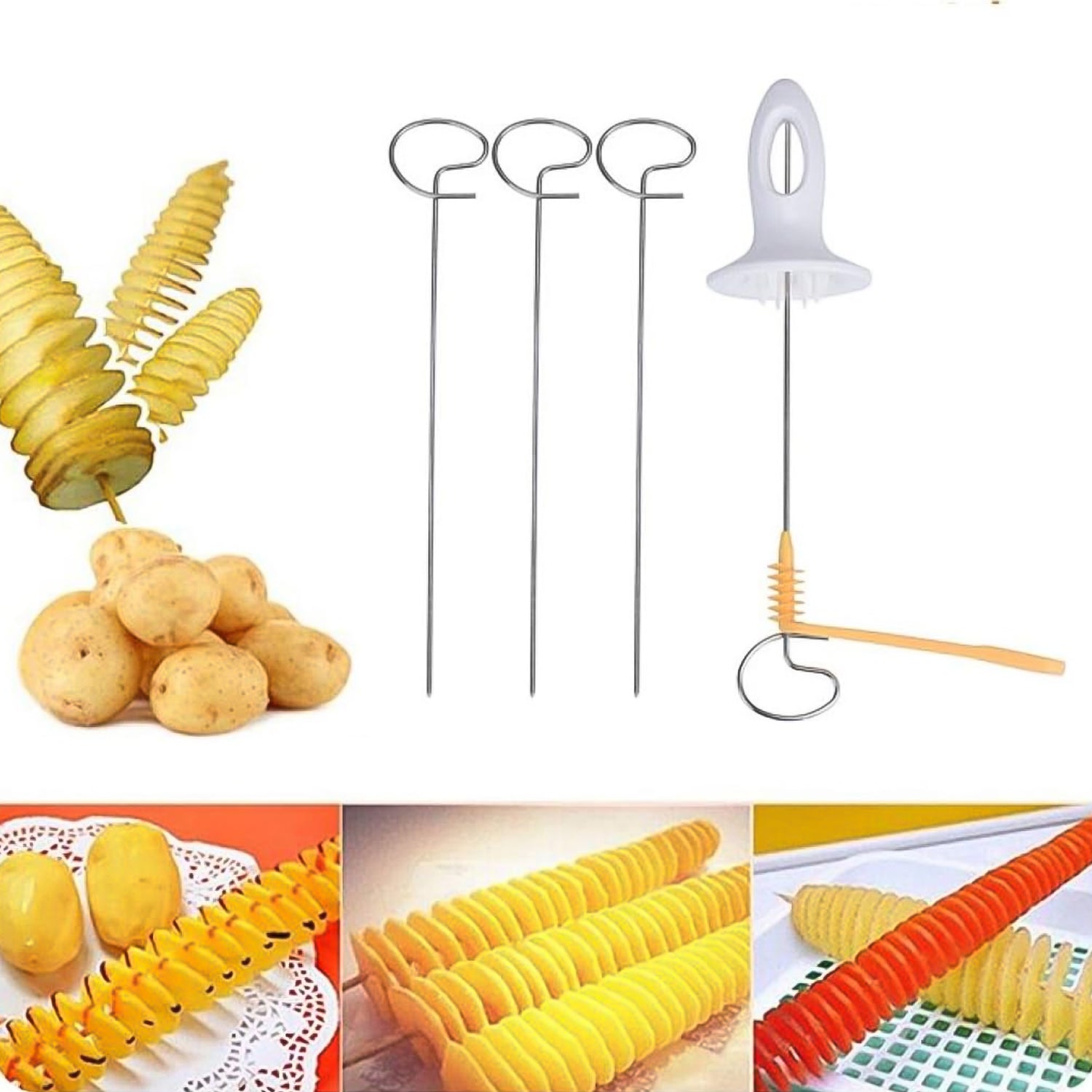 1 Set Potato Spiral Cutter Potato Twister (4 Spits) Wukusy