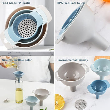 12007 3 In 1 Kitchen Funnel Set Of 3 Funnel For Filling Bottle Small Canning Funnel With Handle Food Grade Plastic Funnel With Detachable Strainer Filter For Liquid Dry Ingredients And Powder Wukusy