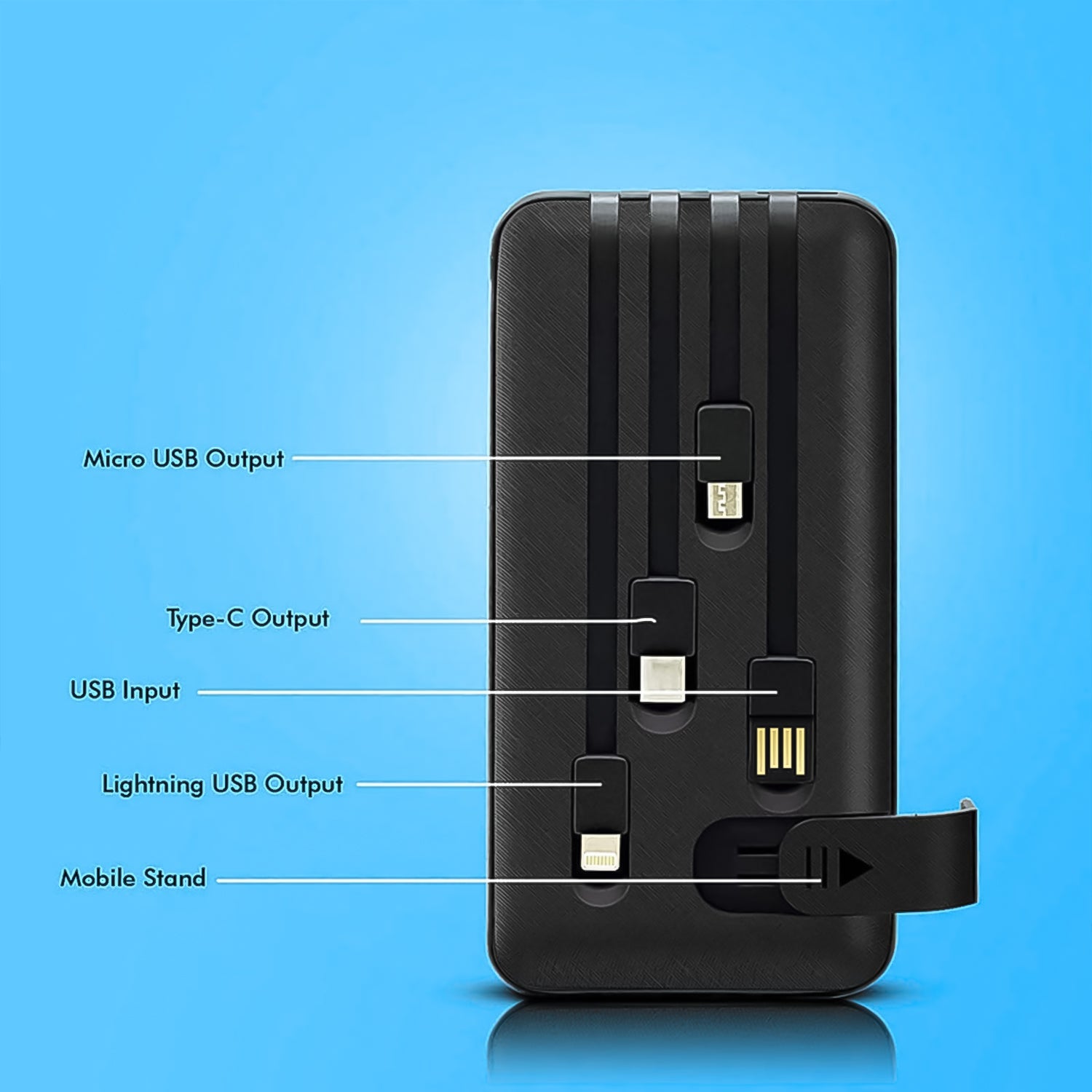 10000mah 12w Fast Charging Power Bank With Built 4 In 1 Usb With Mobile Holder (1 Pc) Wukusy