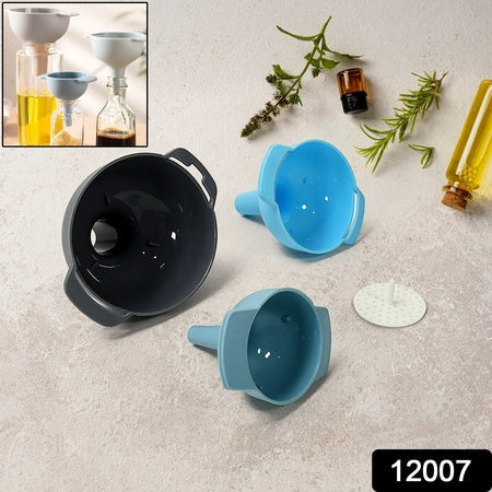 12007 3 In 1 Kitchen Funnel Set Of 3 Funnel For Filling Bottle Small Canning Funnel With Handle Food Grade Plastic Funnel With Detachable Strainer Filter For Liquid Dry Ingredients And Powder Wukusy