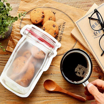 1074 Reusable Airtight Seal Plastic Food Storage Mason Jar Zipper (500ml) Wukusy