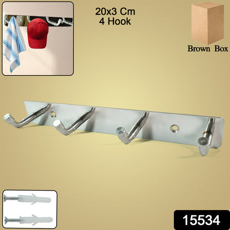 Stainless Steel Wall Mounted Coat 4 Hook Rack (20x3  1 Pc) Wukusy