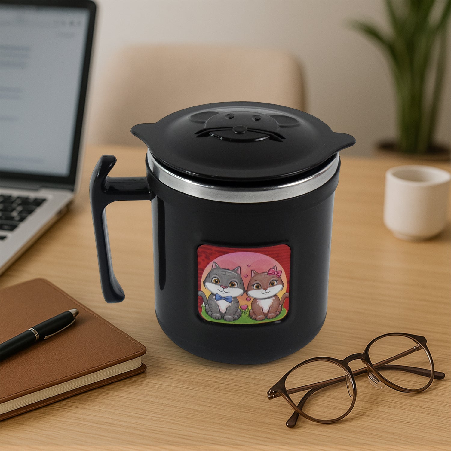 1 Pc Apex Cat Mug  250 Ml Stainless Steel Insulated Inner With Cute Cat Print Wukusy