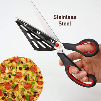Stainless Steel Pizza Cutter Scissors Plastic Handle With Removable Spatula Wukusy