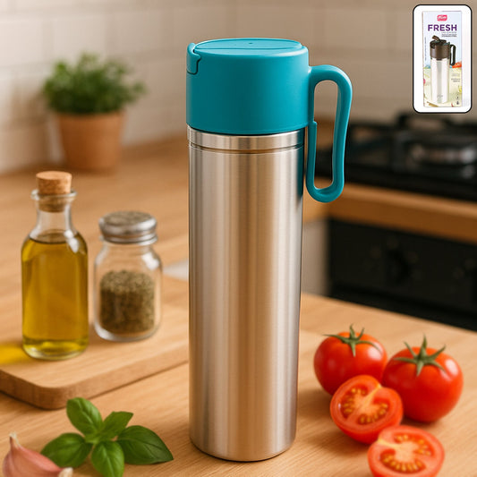 Stainless Steel Fresh Oil Pourer Bottle With Flip Lid And Handle Approx 1000ml (1 Pc) Wukusy