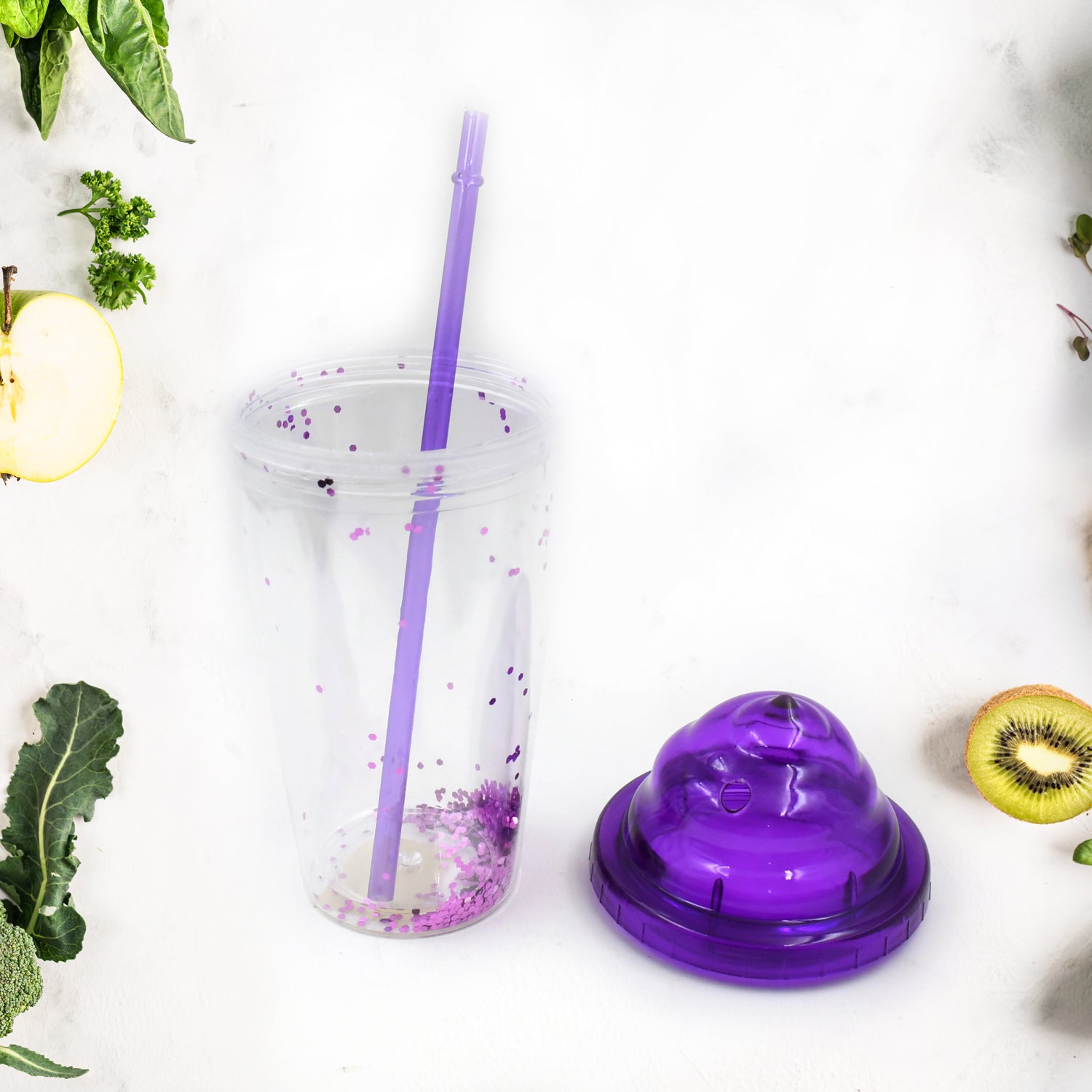 13131 High Quality Plasticcreative Cold Drink Cup  Tumble Reusable Tea Coffee Tumbler With Lid And Straw Double Wall Plastic Drinking Sport Bottletravel Tumbler (1 Pc  Mix Color) Wukusy