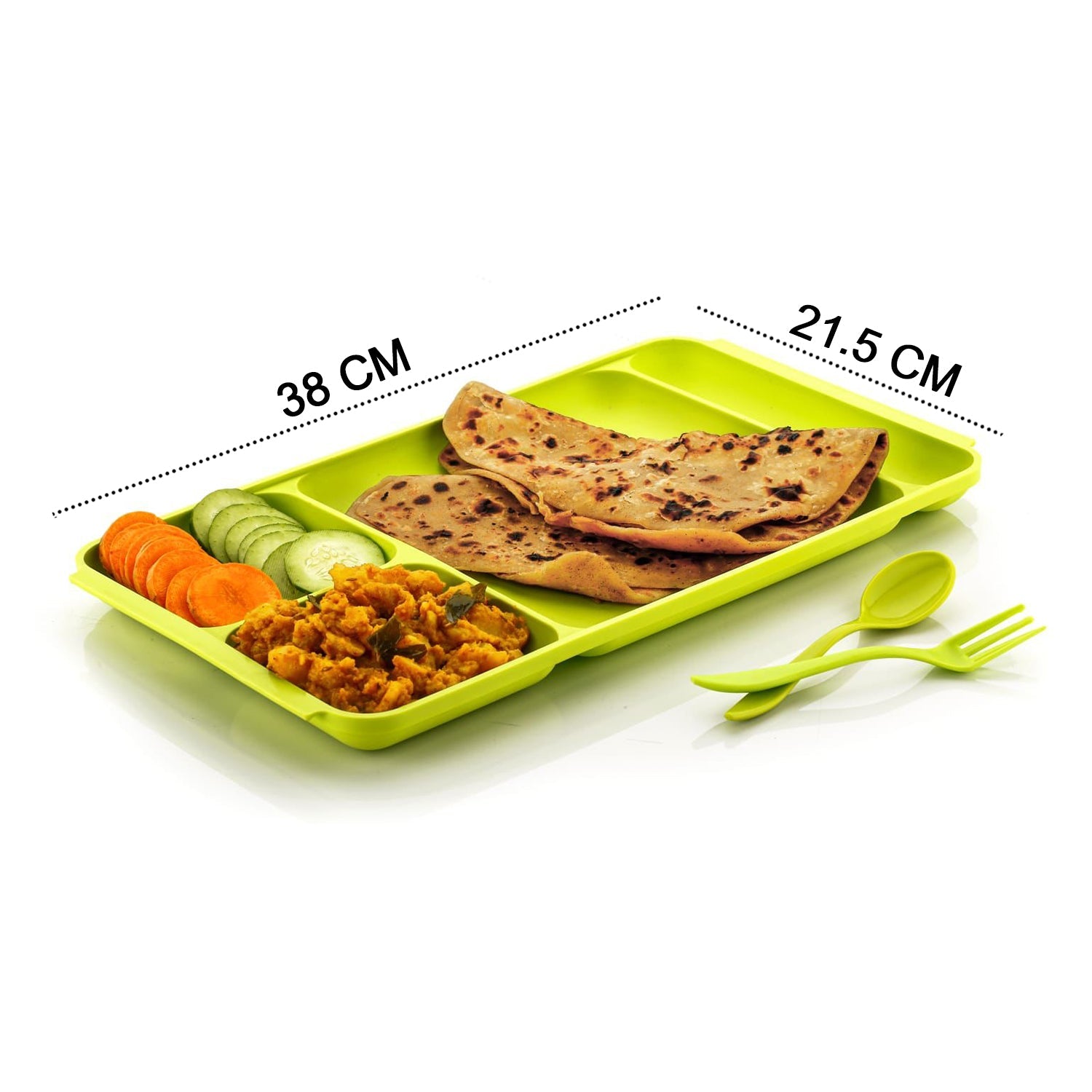 2037 4compartment Dish With Spoon And Fork(1 Dish Set With 1spoon And 1fork) Dinner Plate Plastic Compartment Plate Pav Bhaji Plate 4-compartments Divided Plastic Food Plate. Wukusy