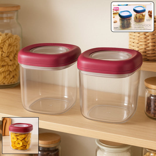 Transparent Twist Lock Kitchen Storage Container Set (Approx 800ml  2pc) Wukusy