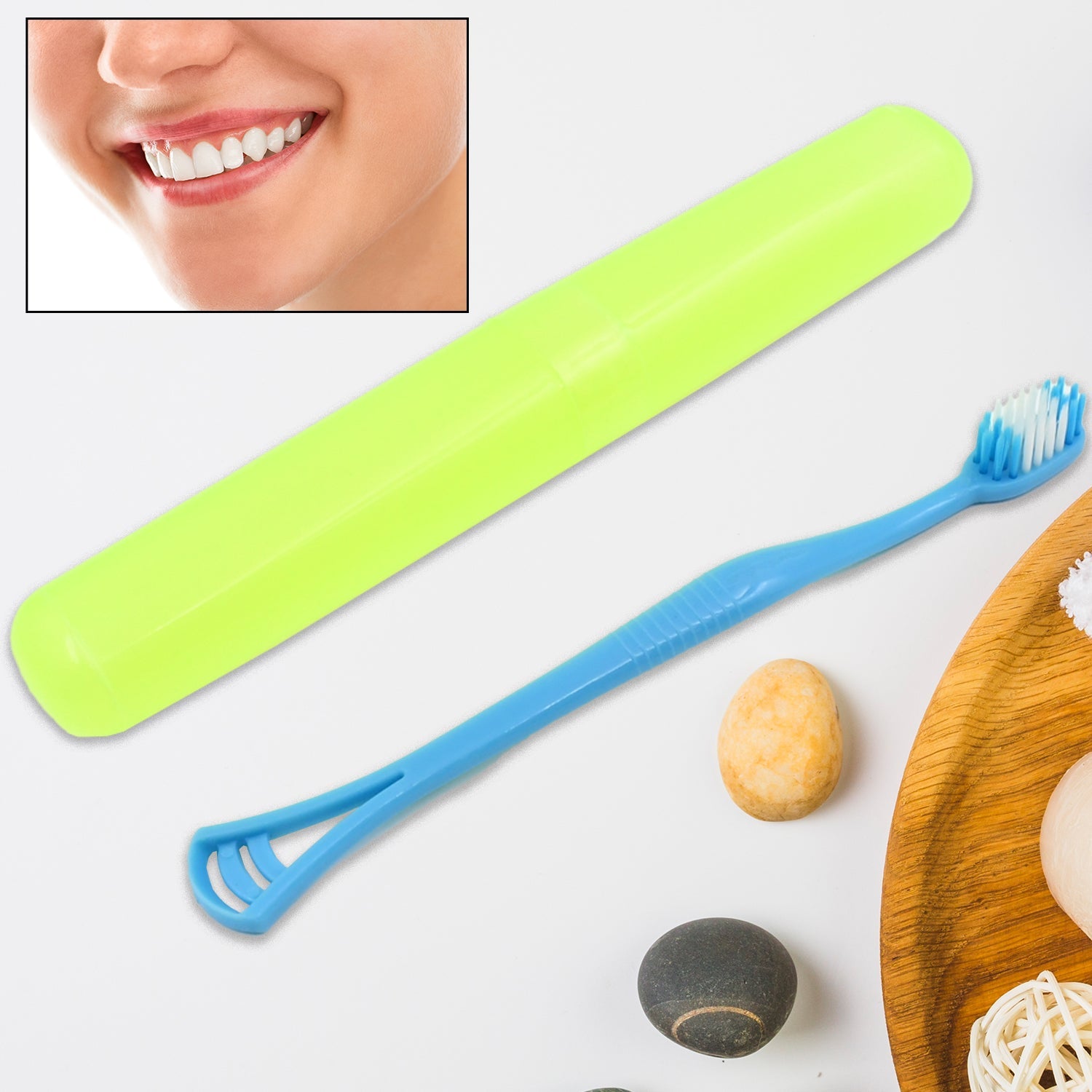 12721 2 In 1 Soft Toothbrush And Tongue With Toothbrush Cover Cleaner Scraper For Men And Women Kids Adults Plastic Toothbrush Cover  Case  Holder (1 Pc) Wukusy