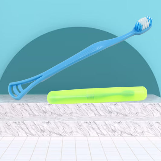 12721 2 In 1 Soft Toothbrush And Tongue With Toothbrush Cover Cleaner Scraper For Men And Women Kids Adults Plastic Toothbrush Cover  Case  Holder (1 Pc) Wukusy