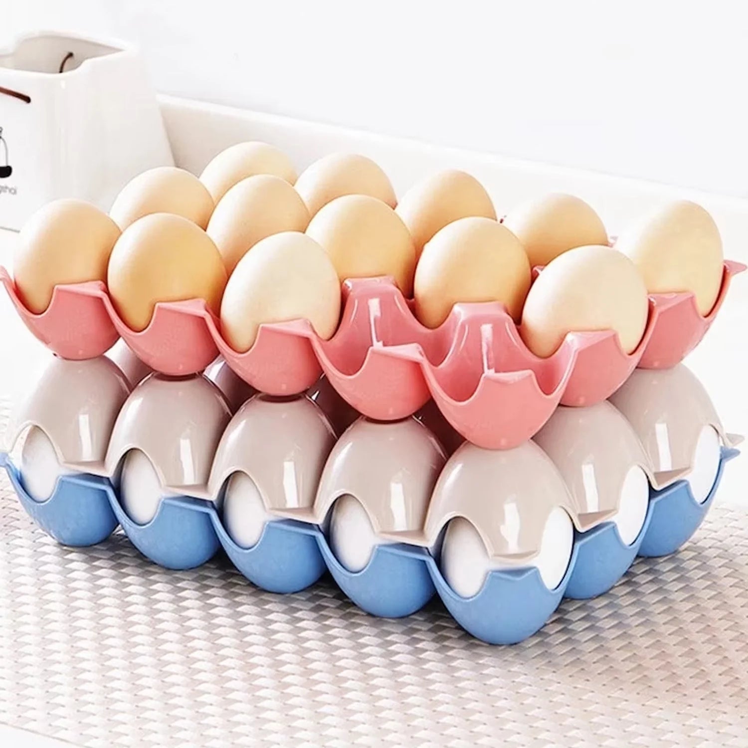 2116 15 Cavity Plastic Egg Tray Egg Trays For Storage With 15 Eggs Holder (4 Pc Set) Wukusy
