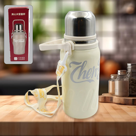 13040 Stainless Steel Vacuum Insulated Water Bottle  Leak Proof Flask For Tea Coffee  Reusable Water Bottle With Hanging Strap  Bottle For Hot  Cold Drinks Wide Mouth Water Flask (900 Ml) Wukusy