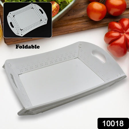10018 Foldable Serving Tray Plastic Serving Traywith Handle Serving Tray For Food Kitchen Outdoors Restaurants (1 Pc) Wukusy