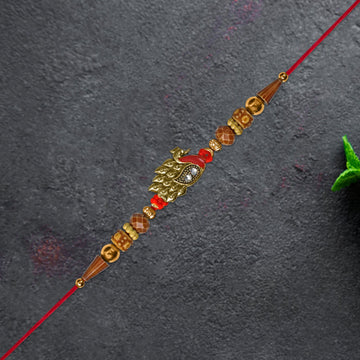 Antique Peacock Feather Rakhi With Beaded Thread Wukusy