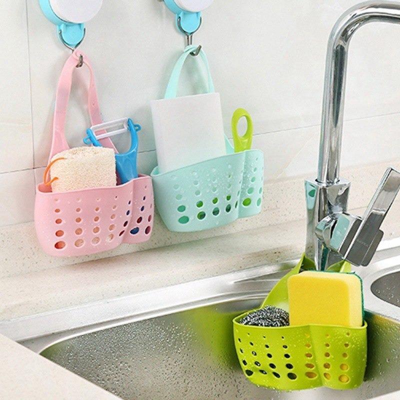 762 Adjustable Kitchen Bathroom Water Drainage Plastic Basketbag With Faucet Sink Caddy Wukusy