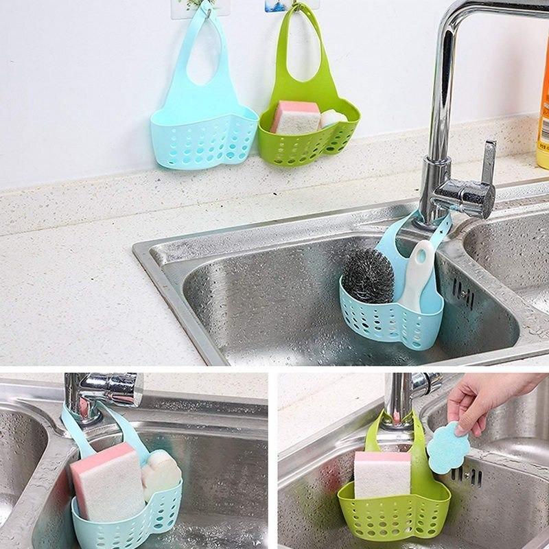 762 Adjustable Kitchen Bathroom Water Drainage Plastic Basketbag With Faucet Sink Caddy Wukusy