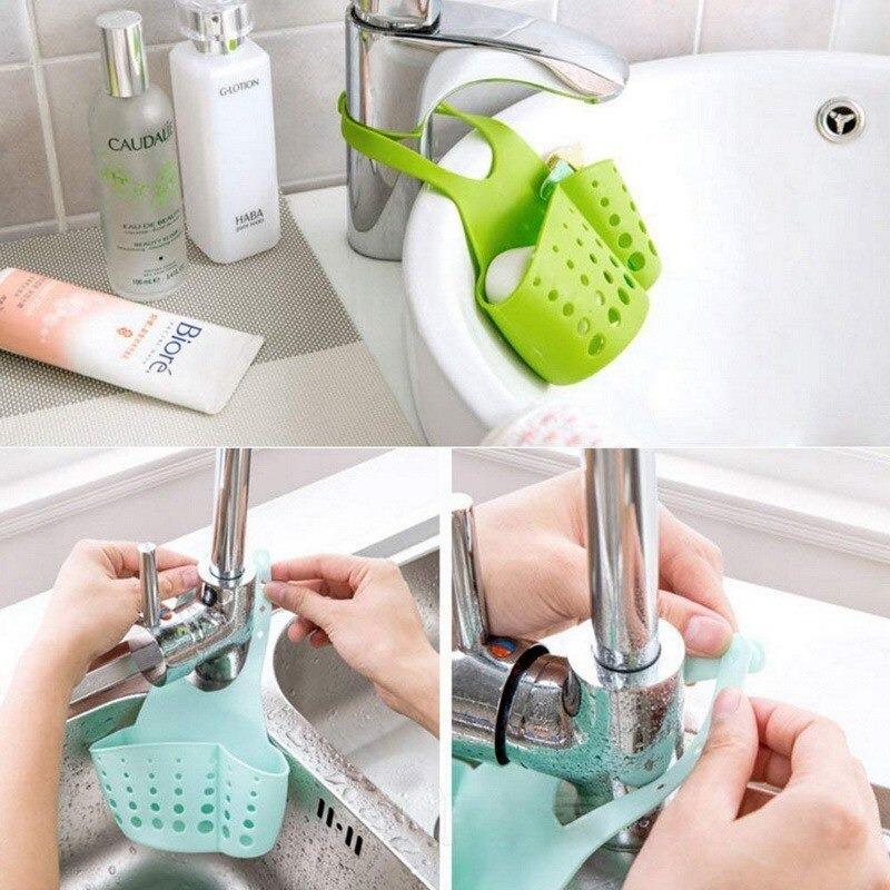 762 Adjustable Kitchen Bathroom Water Drainage Plastic Basketbag With Faucet Sink Caddy Wukusy