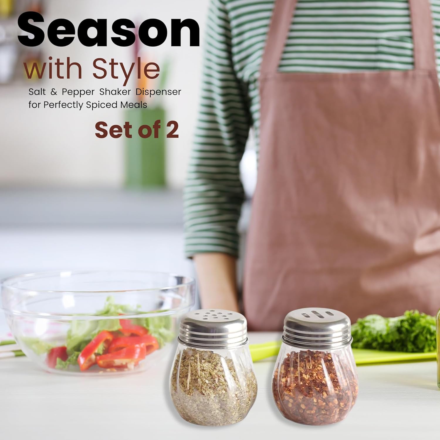 Apex Oregano  Chilli Flakes Dispenser Set  2 Pcs Glass Spice Shaker With Stainless Steel Lid Wukusy