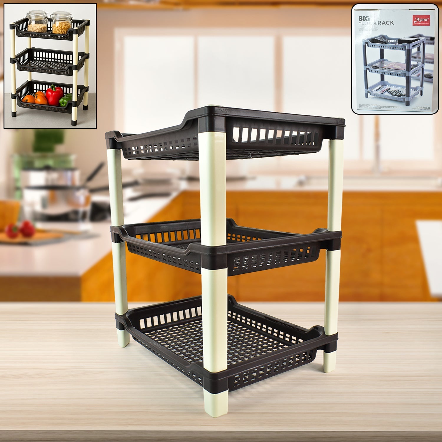 Apex Big Multi Use Plastic Storage Rack  3-tier (1 Pc) Wukusy