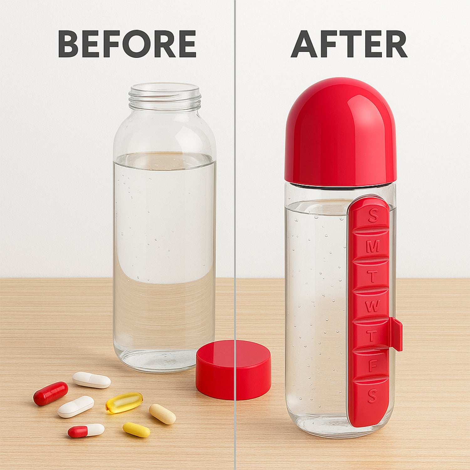 Water Bottle With Built-in 7-day Pill Organizer Approx 900ml (1 Pc) Wukusy