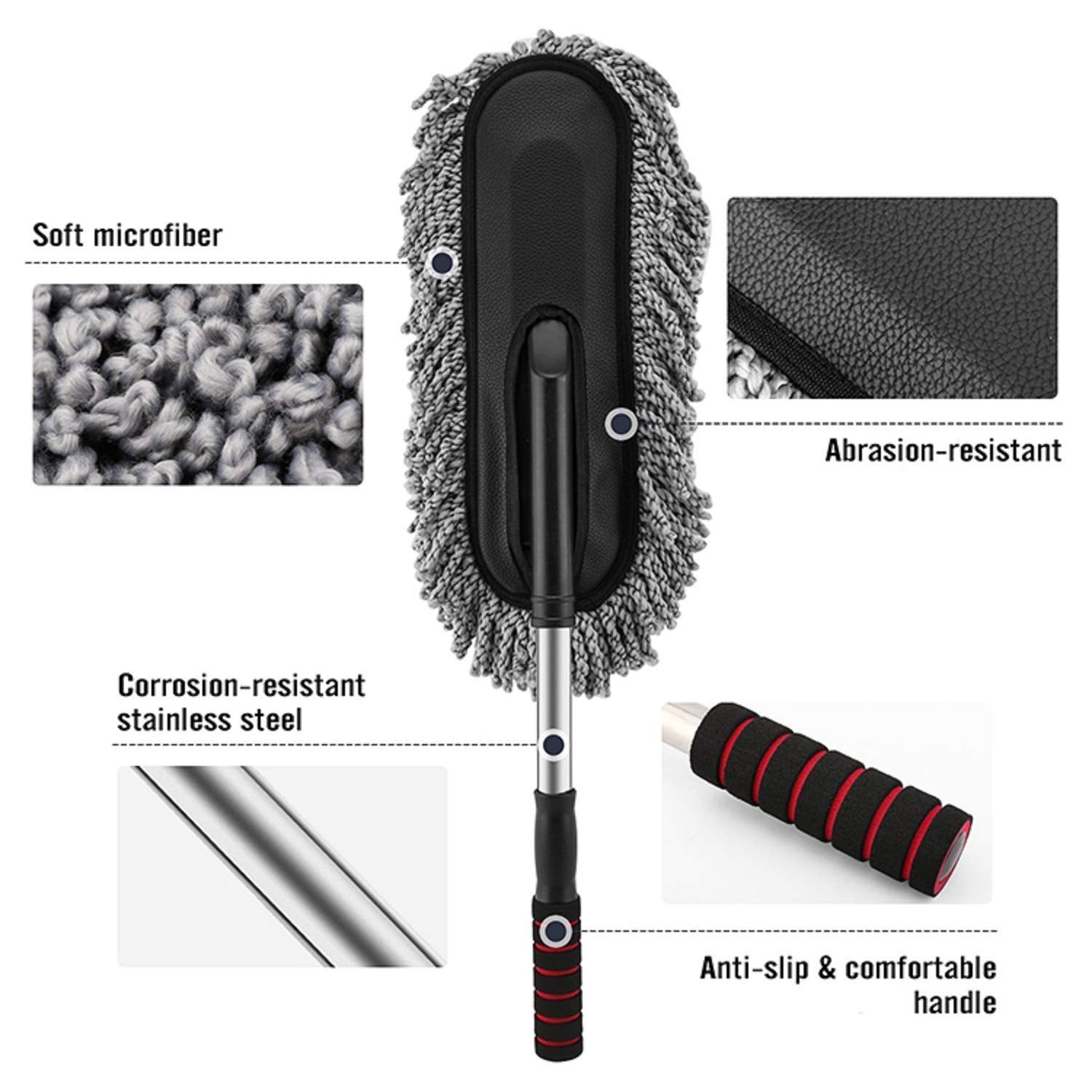 4749 Car Duster Long Retractablesoftnon-sliphandle Multipurpose Microfiber Wash Brush Vehicle Interior And Exterior Cleaning Kit With For Car Boats Or Home Wukusy
