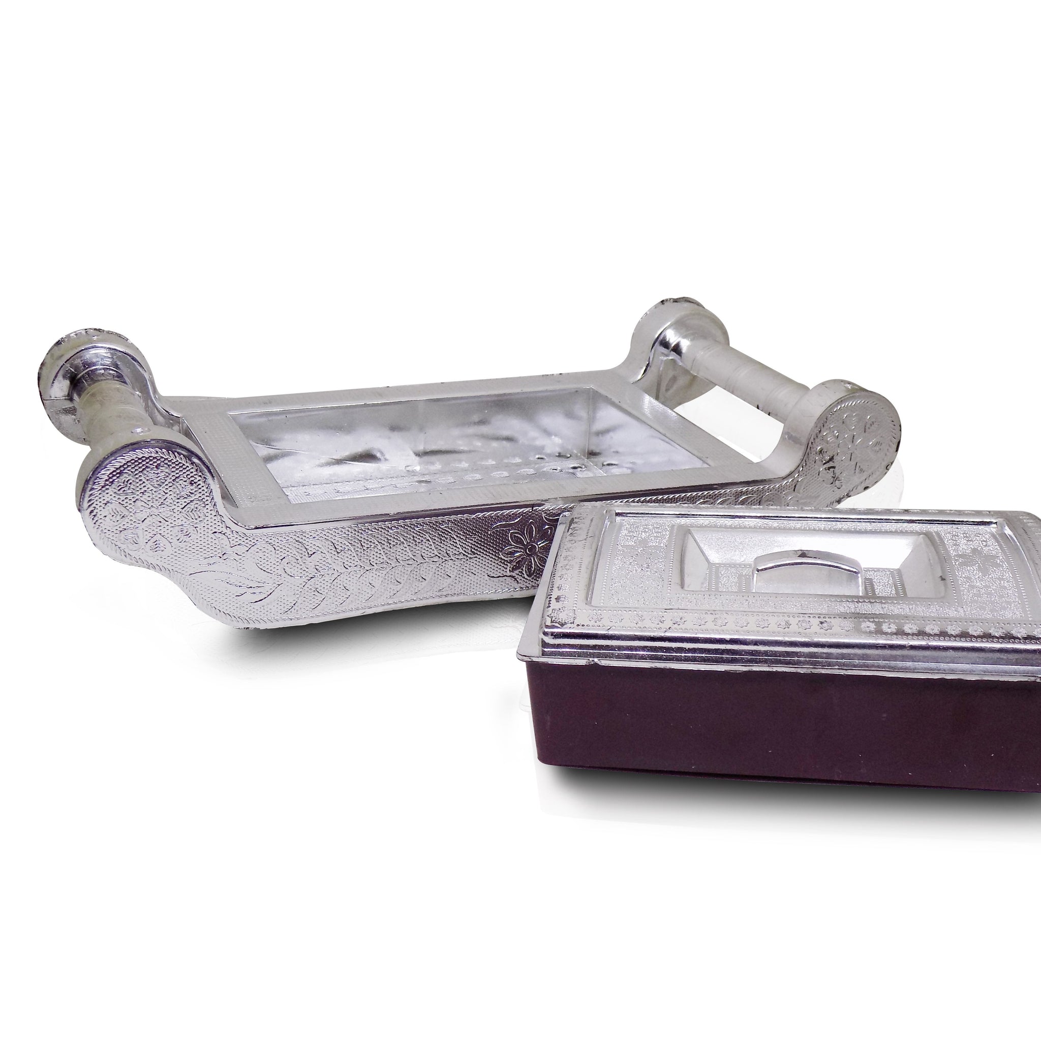 2091 Multipurpose 4 Section Royal Design Silver Storagegift Box Wukusy