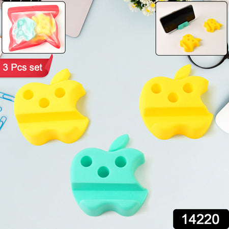 Multi-functional Apple-shaped Plastic Mobile Stand With Pen Holder (3 Pc  Mix Color) Wukusy