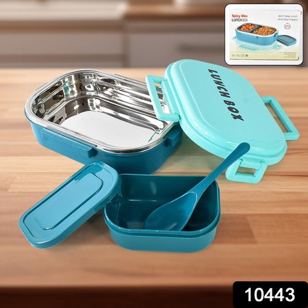 3 In 1 Spicy Bite Stainless Steel Lunch Box With Plastic Small Box  Spoon (1 Set) Wukusy