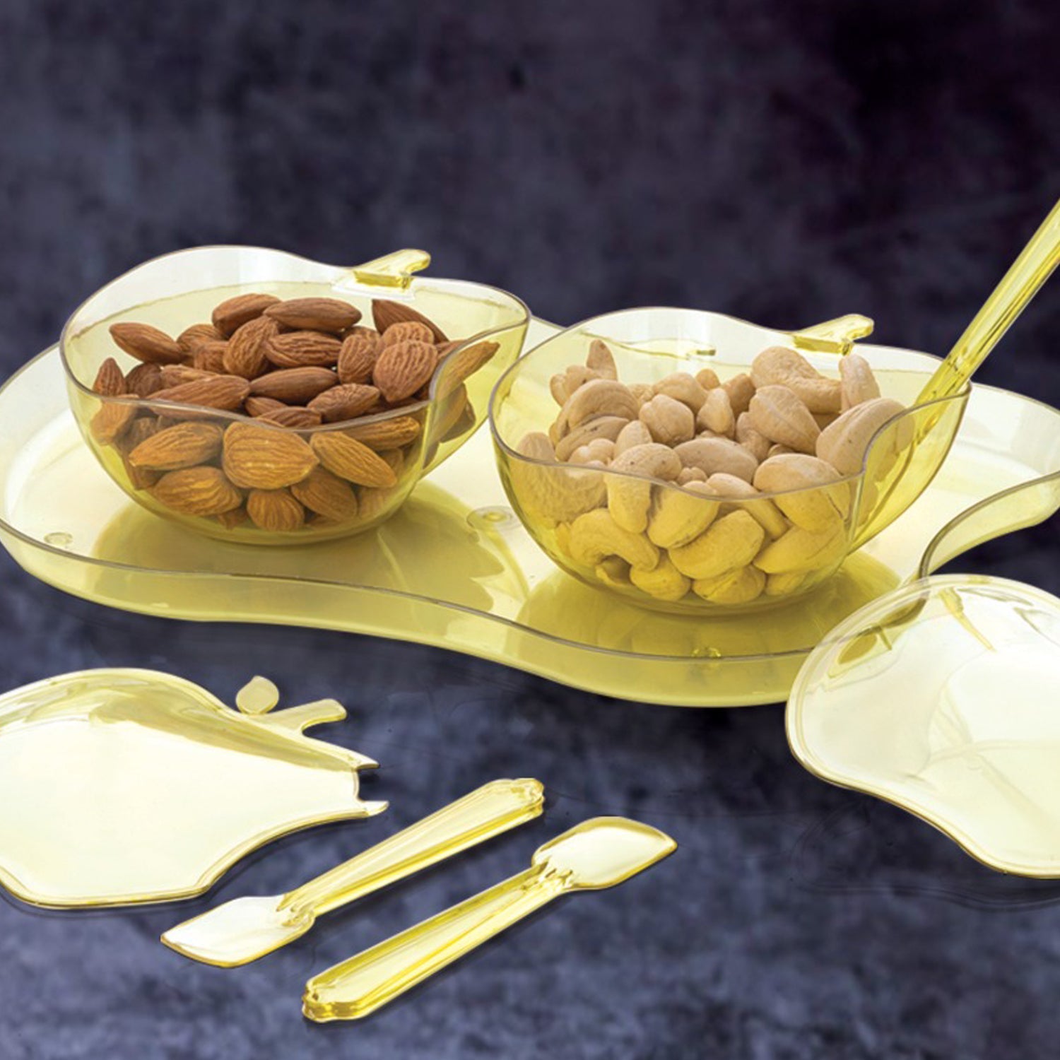 2969 Apple Shape 2piece Serving Set Of Bowl With Spoon  Tray. Dinnerware Serving Snacks  Pickle Wukusy