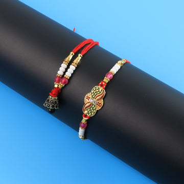 Elegant Bhabhi Lumba Rakhi With Butterfly Design Beaded Tassels  Pink Stone Work Wukusy