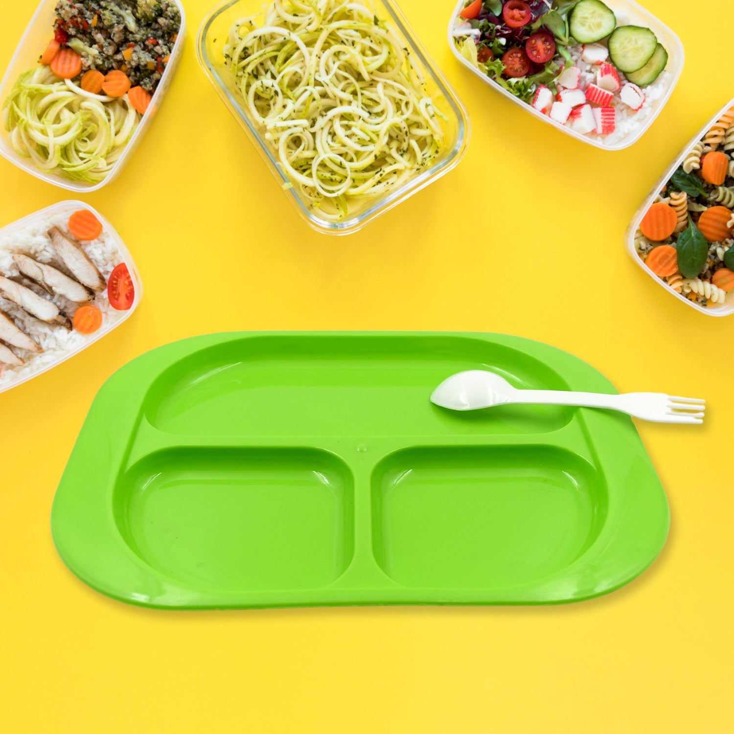 5554 Plastic Food Plates  Biodegradable 3 Compartment Square Plate With Spoon For Food Snacks  Nuts  Desserts Plates For Kids Reusable Plates For Outdoor Camping Bpa-free (1 Pc) Wukusy