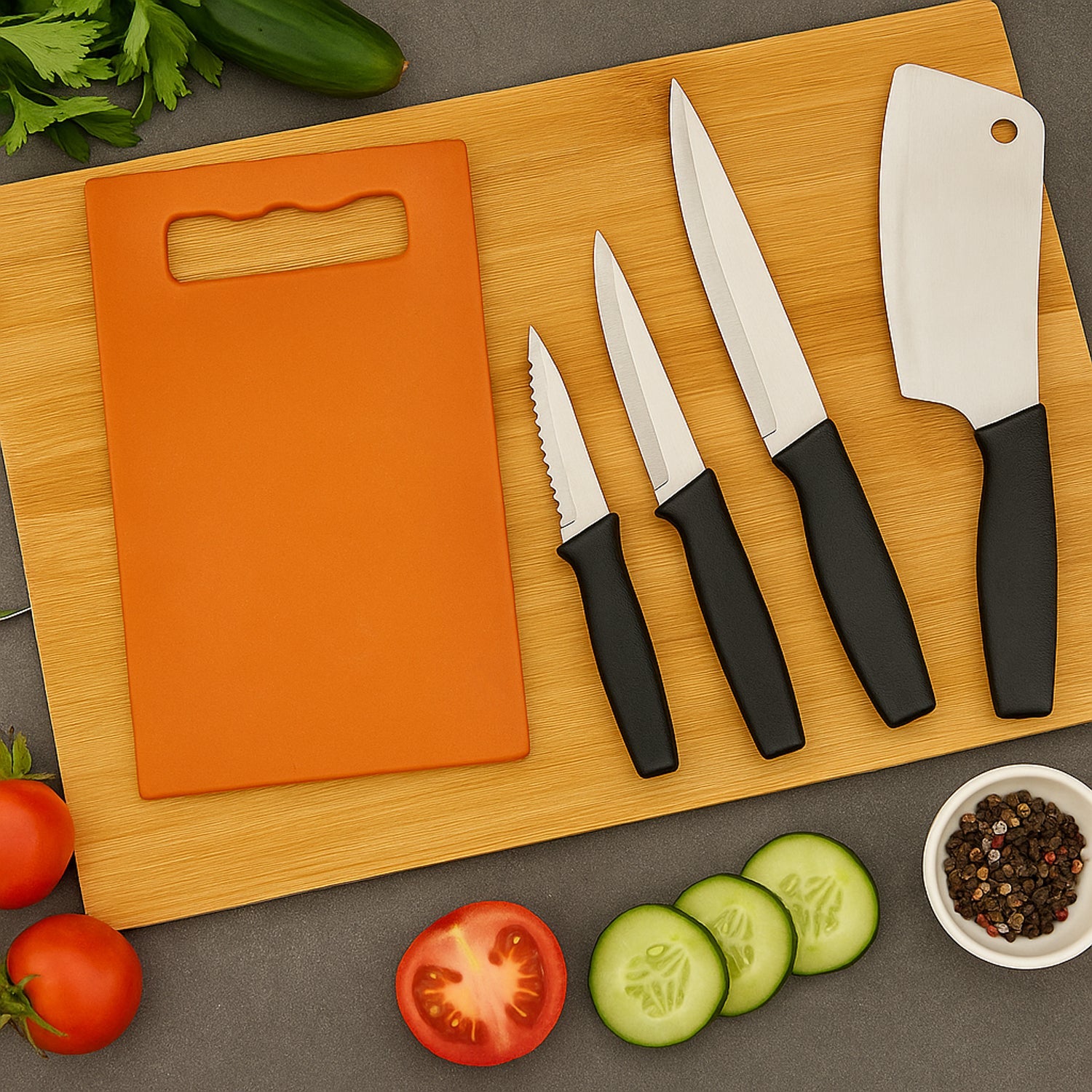 Chopping Board With Knife Set (Pack Of 5) Wukusy
