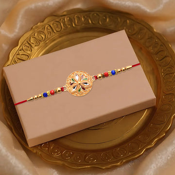 Elegant Meenakari Floral Rakhi With Colorful Beads  Golden Detailing Wukusy